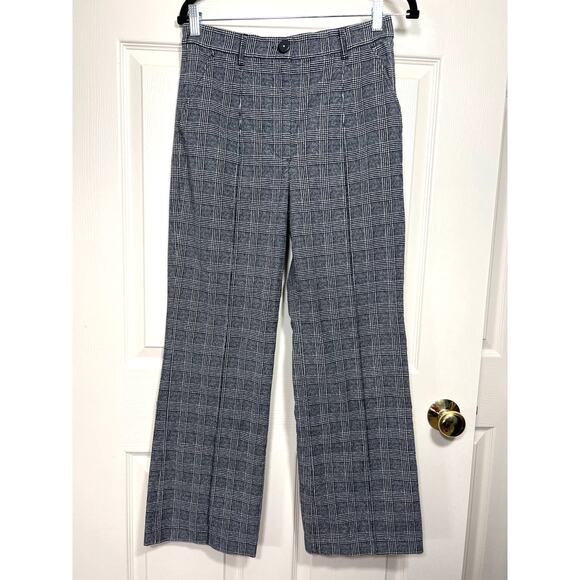 Rebecca Taylor Glen Houndstooth Plaid Trouser Pant High Rise Wide Leg Corporate - Picture 2 of 11